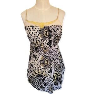 Free People Blouse Black Multi Floral Sleeveless Babydoll Lace Detail S…